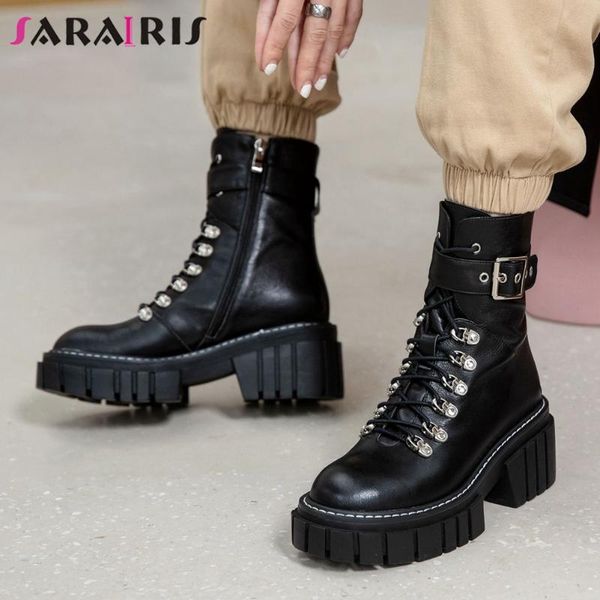 sarairis new fashion female motorcycle boots ankle boots women genuine leather platform square high heels buckle shoes woman, Black
sarairis new fashion female motorcycle boots ankle boots women genuine leather platform square high heels buckle shoes woman, Black