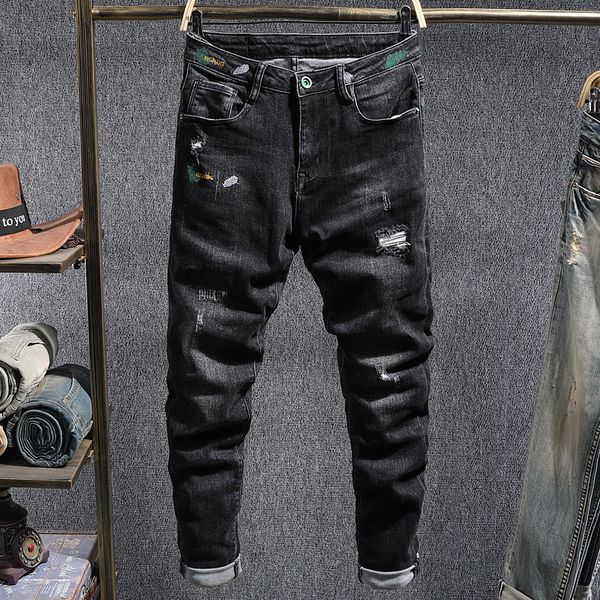 2021 new korean style fashion designer men black color elastic ripped jeans slim fit embroidery streetwear hip hop denim long pants 94ki, Blue
2021 new korean style fashion designer men black color elastic ripped jeans slim fit embroidery streetwear hip hop denim long pants 94ki, Blue