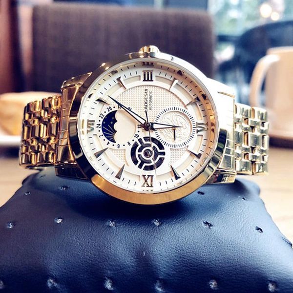watch men's automatic mechanical moon phase watches waterproof luminous stainless steel tourbillon wristwatch, Slivery;brown
watch men's automatic mechanical moon phase watches waterproof luminous stainless steel tourbillon wristwatch, Slivery;brown
