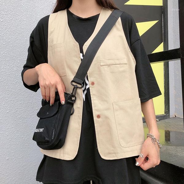 waistcoat women 2021 autumn style sleeveless coat korean with safari pockets harajuku single breasted cotton vest 1, Black;white
waistcoat women 2021 autumn style sleeveless coat korean with safari pockets harajuku single breasted cotton vest 1, Black;white