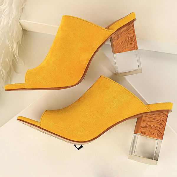 2020 women 9cm high heels mules shales yellow green slides female block clear peep toe slippers summer heels luxury shoes x1020, Black
2020 women 9cm high heels mules shales yellow green slides female block clear peep toe slippers summer heels luxury shoes x1020, Black