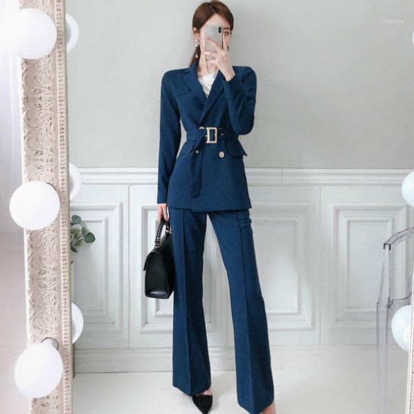 2020 korea cloth double breasted sashes notched blazer office coat long pant solid two piece women's work sets1, White
2020 korea cloth double breasted sashes notched blazer office coat long pant solid two piece women's work sets1, White