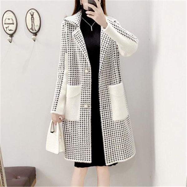 women's knits & tees mink velvet sweater women's autumn/winter 2021 fashion style loose thick mid-length houndstooth knitted cardi, White
women's knits & tees mink velvet sweater women's autumn/winter 2021 fashion style loose thick mid-length houndstooth knitted cardi, White