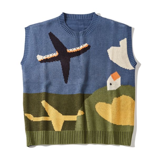 2021 new harajuku oversize vest men plane print knitted hip hop streetwear retro autumn winter sweater pullover nxls, White;black
2021 new harajuku oversize vest men plane print knitted hip hop streetwear retro autumn winter sweater pullover nxls, White;black