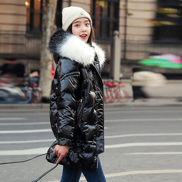2020 winter new down women cotton coat thickened loose warm overcoat shiny hooded fur collar padded jacket large size parka bc161, Black
2020 winter new down women cotton coat thickened loose warm overcoat shiny hooded fur collar padded jacket large size parka bc161, Black