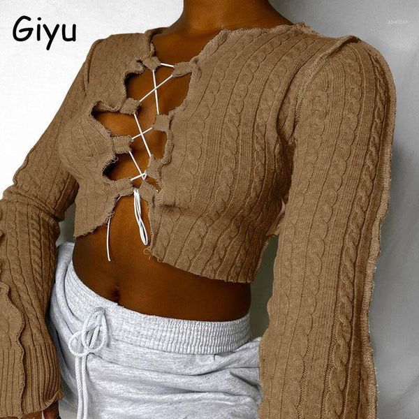 women's blouses & shirts giyu knitted blouse women 2021 autumn crop slim lace up hollow out blusas femininas v neck long sleeve ca, White
women's blouses & shirts giyu knitted blouse women 2021 autumn crop slim lace up hollow out blusas femininas v neck long sleeve ca, White