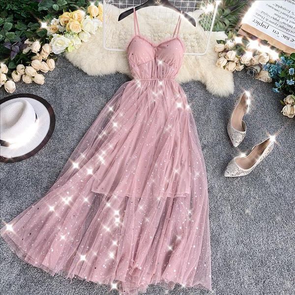 hisuma summer new women's sequins v neck chest cushion waist bling gauze fairy dress female sling ruffles mesh a-line dresses, Black;gray
hisuma summer new women's sequins v neck chest cushion waist bling gauze fairy dress female sling ruffles mesh a-line dresses, Black;gray