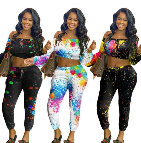 women's tracksuits autumn tracksuit graffiti printed horizontal neck t-shirt gymnastic pants two-piece sets for girls, Gray
women's tracksuits autumn tracksuit graffiti printed horizontal neck t-shirt gymnastic pants two-piece sets for girls, Gray