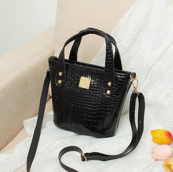 fashion women bucket mini lady shoulder bags crocodile grain pu leather girl handbags small totes