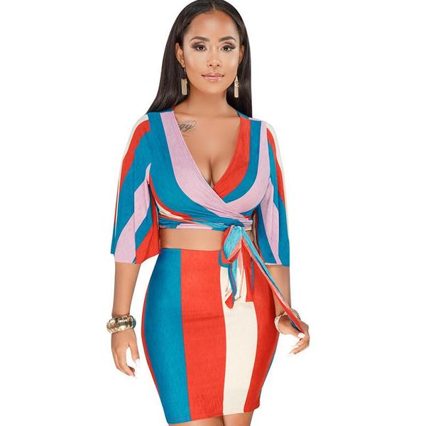 women colorful striped two piece skirt and set v-neck half sleeve autumn nightclub party matching set outfit female, Gray
women colorful striped two piece skirt and set v-neck half sleeve autumn nightclub party matching set outfit female, Gray