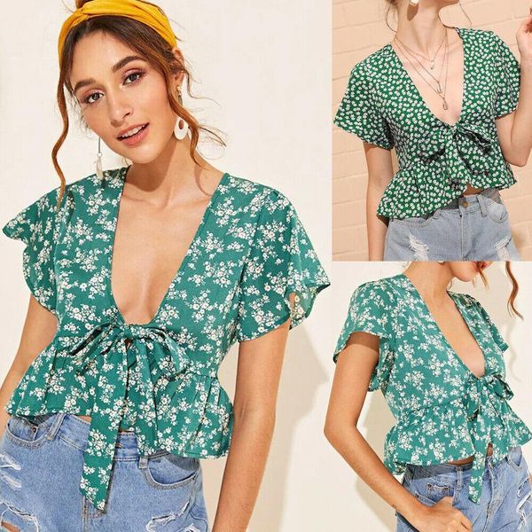 new women summer floral short sleeve low cut blouse crop loose beach style holiday sweet ladies casual short top, White
new women summer floral short sleeve low cut blouse crop loose beach style holiday sweet ladies casual short top, White
