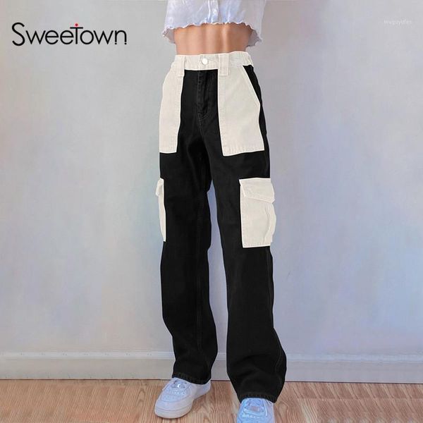 sweetown patchwork color block baggy jeans women street style high waist cargo pants y2k aesthetic 90s straight denim trousers1, Blue
sweetown patchwork color block baggy jeans women street style high waist cargo pants y2k aesthetic 90s straight denim trousers1, Blue