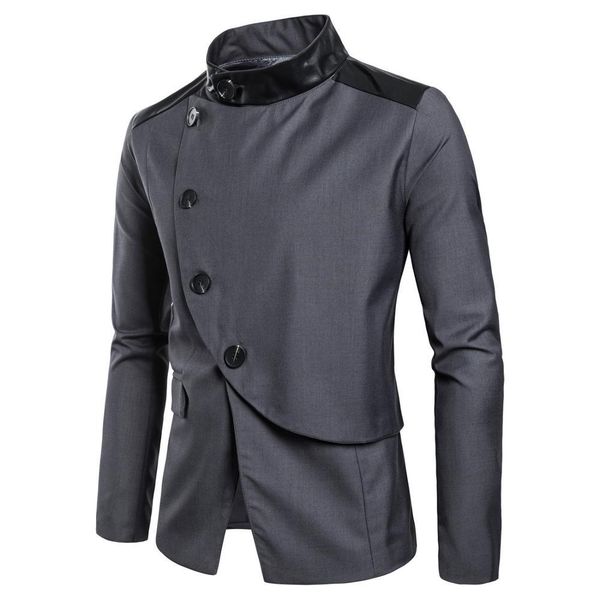 2021 fall winter men pu leather patchwork oblique man buttons occasional blazer suit from vintage club jacket dj stage singing costumes qfie, White;black
2021 fall winter men pu leather patchwork oblique man buttons occasional blazer suit from vintage club jacket dj stage singing costumes qfie, White;black