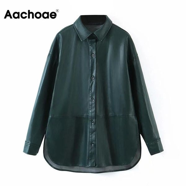 women's leather & faux aachoae women fashion pu shirt jacket solid color long sleeve outerwear coat turn down collar streetwear, Black
women's leather & faux aachoae women fashion pu shirt jacket solid color long sleeve outerwear coat turn down collar streetwear, Black