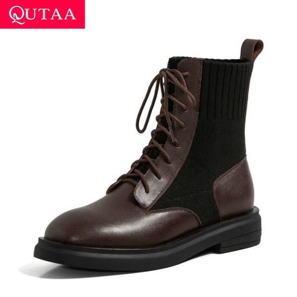 qutaa 2021 cow leather knitting ankle boots casual round toe lace up women shoes square heel autumn winter short boots size34-40, Black
qutaa 2021 cow leather knitting ankle boots casual round toe lace up women shoes square heel autumn winter short boots size34-40, Black