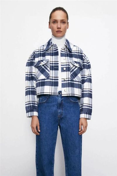 2021 spring and autumn retro contrast blue plaid shirt wool warm jacket new women's casual plaid short lapel elegant jacket coat1, Black
2021 spring and autumn retro contrast blue plaid shirt wool warm jacket new women's casual plaid short lapel elegant jacket coat1, Black