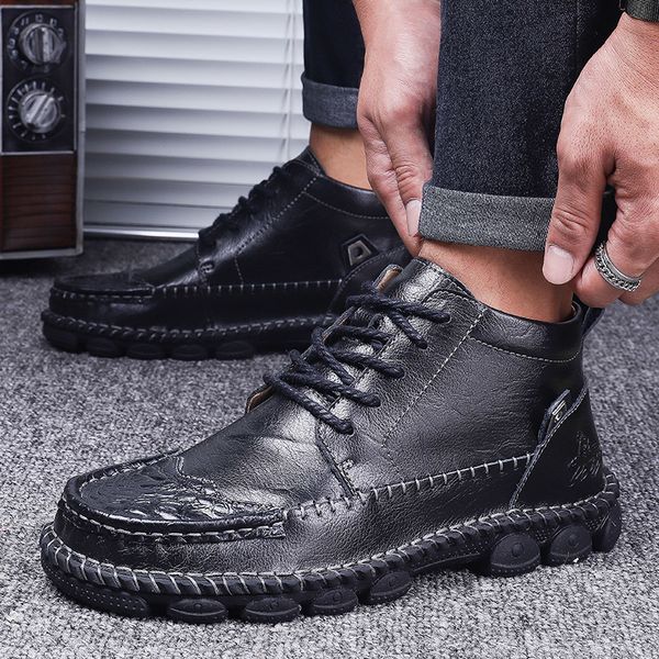men's composite sole casual split leather shoes lace up outdoor designer comfortable handmade sewing ankle boots men, Black
men's composite sole casual split leather shoes lace up outdoor designer comfortable handmade sewing ankle boots men, Black