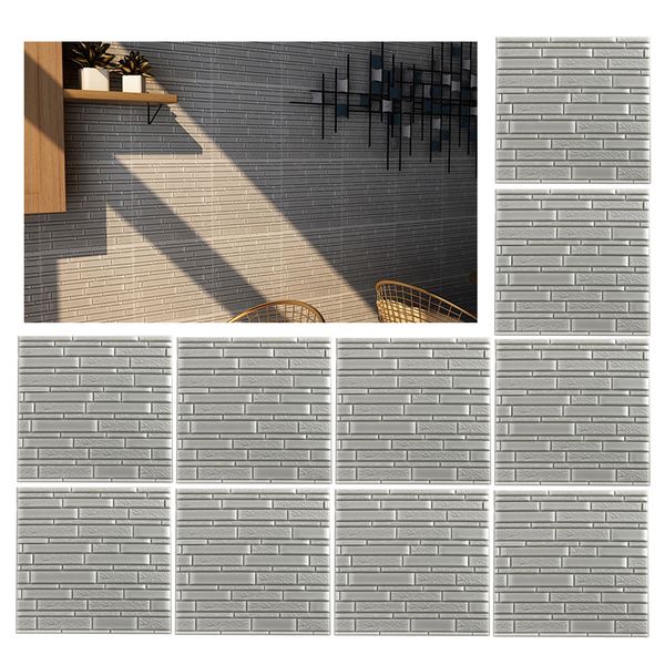 10pcs self-adhesive 3d wall stickers bricks wall paper pe foam panel silver