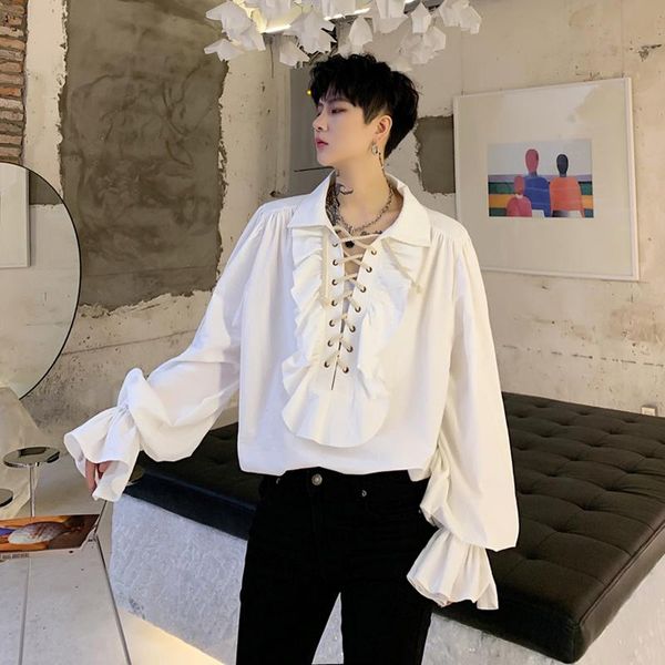 men's casual shirts -xxl autumn style dark black long-sleeved shirt with gothic retro ruffled drawstring design, White;black
men's casual shirts -xxl autumn style dark black long-sleeved shirt with gothic retro ruffled drawstring design, White;black