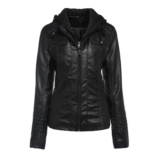 2021 new hooded faux leather jacket slim double layer women spring cloth lady warm oversize coat vintage size hoodies female parkas cf2u, Black
2021 new hooded faux leather jacket slim double layer women spring cloth lady warm oversize coat vintage size hoodies female parkas cf2u, Black