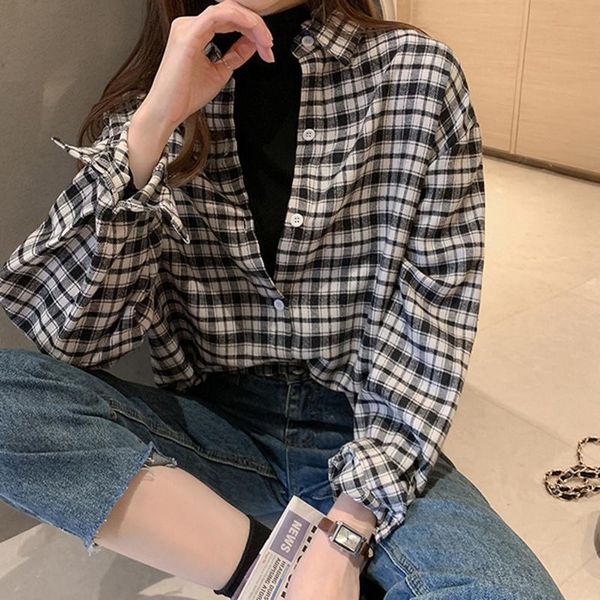 women's blouses & shirts 2021 autumn fashion women plaid shirt chic blouse long sleeve female casual print loose cotton blusas #80, White
women's blouses & shirts 2021 autumn fashion women plaid shirt chic blouse long sleeve female casual print loose cotton blusas #80, White
