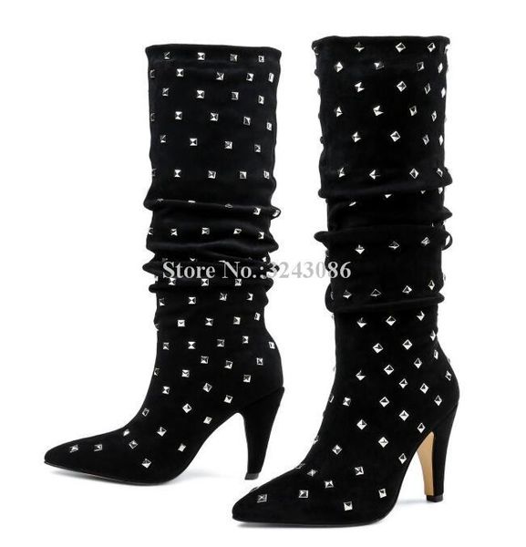 boots black suede rivets long women fashion spike heel pointed toe studded near knee lady winter warm dropship
boots black suede rivets long women fashion spike heel pointed toe studded near knee lady winter warm dropship