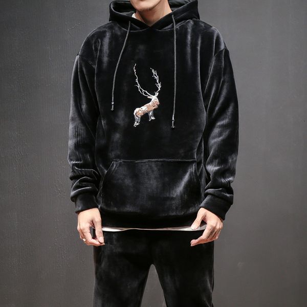 2021 new embroidery plus veet mens suit set japanese long sleeve soft solid pullover hoodies+pants casual outwear track suits nzq6, Black
2021 new embroidery plus veet mens suit set japanese long sleeve soft solid pullover hoodies+pants casual outwear track suits nzq6, Black