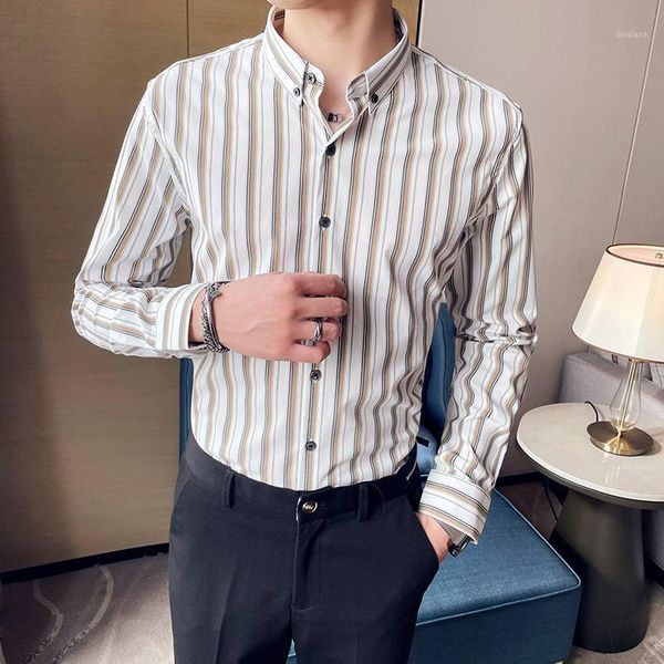 2021 long sleeve men shirts spring striped casual business dress shirt camisa masculina chemise homme slim social men clothing1, White;black
2021 long sleeve men shirts spring striped casual business dress shirt camisa masculina chemise homme slim social men clothing1, White;black