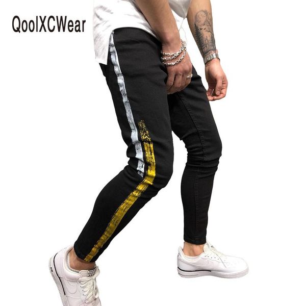 men's jeans qoolxcwear side striped black skinny for men denim stretch slim fit brand biker style classic hip hop tight male, Blue
men's jeans qoolxcwear side striped black skinny for men denim stretch slim fit brand biker style classic hip hop tight male, Blue
