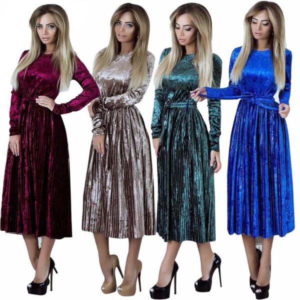 autumn winter velvet dress women fashion solid sashes regular long pleated dress women dresses vestidos robes, Black;gray
autumn winter velvet dress women fashion solid sashes regular long pleated dress women dresses vestidos robes, Black;gray