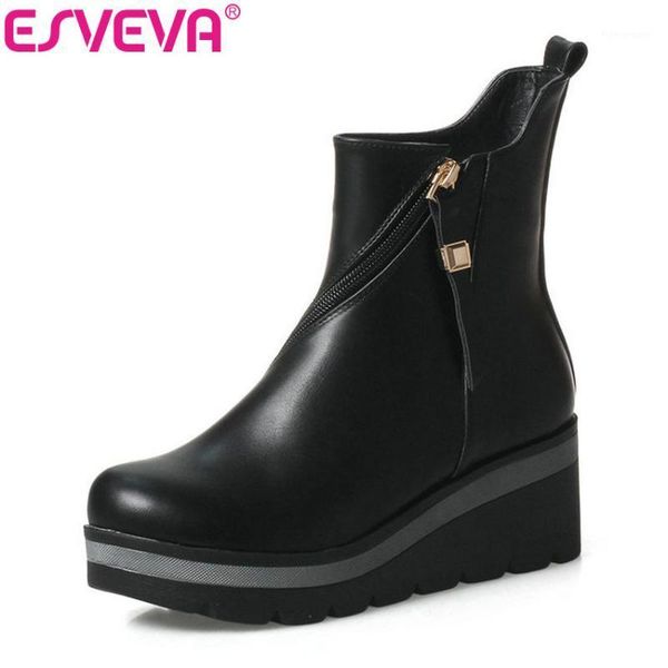 boots esveva 2021 women zipper pu leather ankle wedges high heel round toe winter short plush ladies size 34-391, Black
boots esveva 2021 women zipper pu leather ankle wedges high heel round toe winter short plush ladies size 34-391, Black