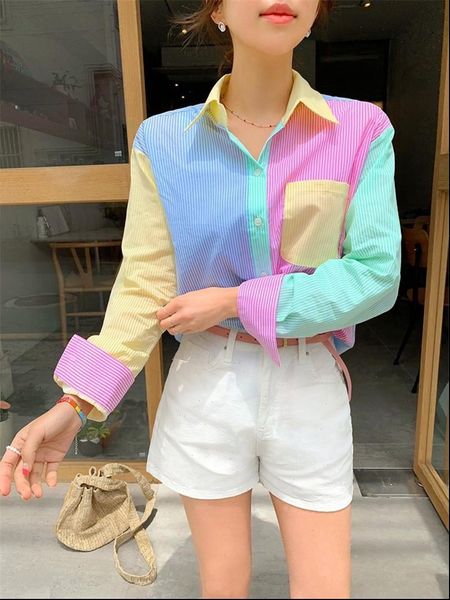 2021 new arrivals chic fashion colorful patchwork single breasted turn down collar elegant fashion summer for ladies, White
2021 new arrivals chic fashion colorful patchwork single breasted turn down collar elegant fashion summer for ladies, White