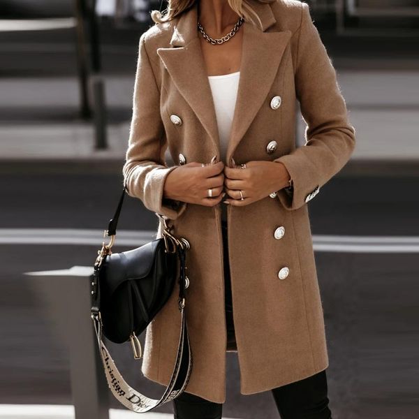 women turn-down collar button woolen coat autumn winter warm long sleeve jackets elegant office lady solid long cardigan outwear, Black
women turn-down collar button woolen coat autumn winter warm long sleeve jackets elegant office lady solid long cardigan outwear, Black