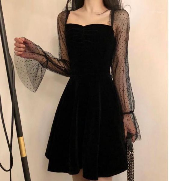 women's elegant temperament gauze sleeve a- line dress black square collar long-sleeved dress for women girls summer dresses1, Black;gray
women's elegant temperament gauze sleeve a- line dress black square collar long-sleeved dress for women girls summer dresses1, Black;gray