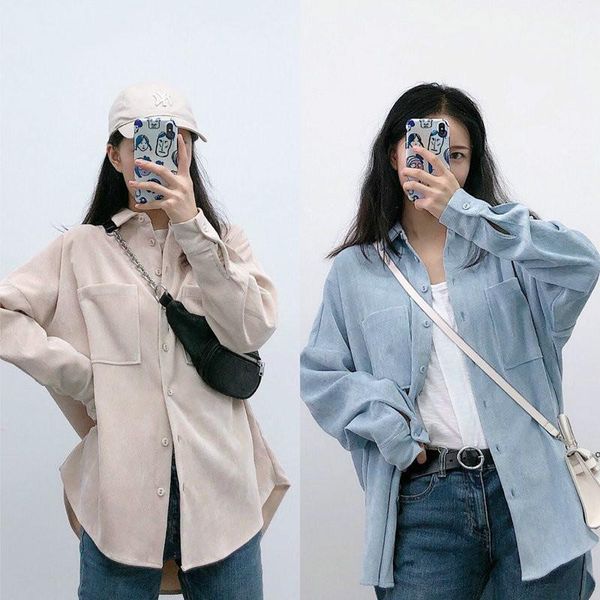 women's blouses & shirts fashion preppy oversize corduroy shirt girlfriend boyfriend blue femininas elegant female, White
women's blouses & shirts fashion preppy oversize corduroy shirt girlfriend boyfriend blue femininas elegant female, White