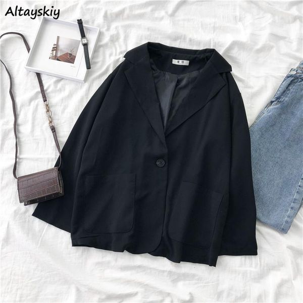 women's suits & blazers women pure black single breasted schoolgirls retro loose coat korean style womens chic fashion high-quality spr, White;black
women's suits & blazers women pure black single breasted schoolgirls retro loose coat korean style womens chic fashion high-quality spr, White;black