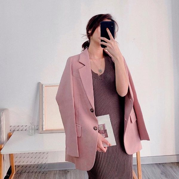 vintage casual women blazer elegant loose pink woman blazer 2021 spring single breasted coat female, White;black
vintage casual women blazer elegant loose pink woman blazer 2021 spring single breasted coat female, White;black