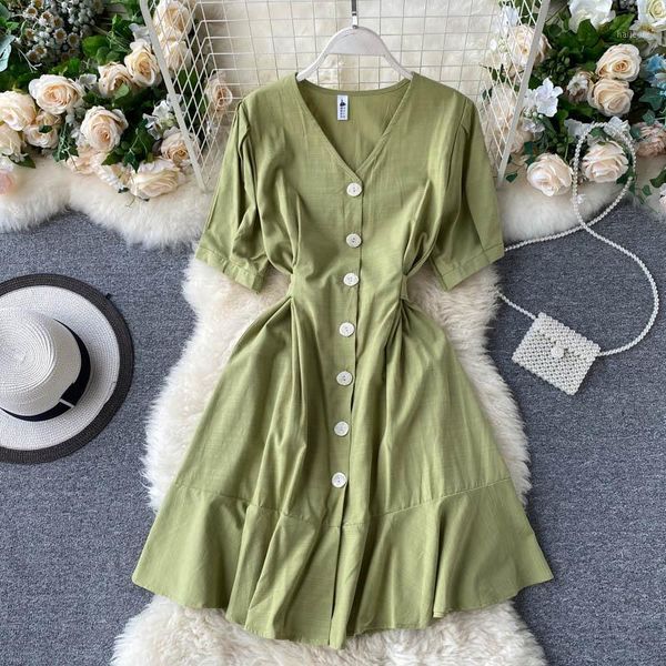 fmfssom summer spring v-neck buttons single breasted solid ruffles women female a-line high waist midi dress1, Black;gray
fmfssom summer spring v-neck buttons single breasted solid ruffles women female a-line high waist midi dress1, Black;gray