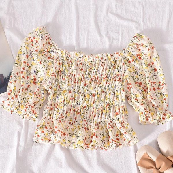 women's chiffon shirts fashion sweet floral print crop square collar slim-fit pleated short sleeve blouse m1, White
women's chiffon shirts fashion sweet floral print crop square collar slim-fit pleated short sleeve blouse m1, White