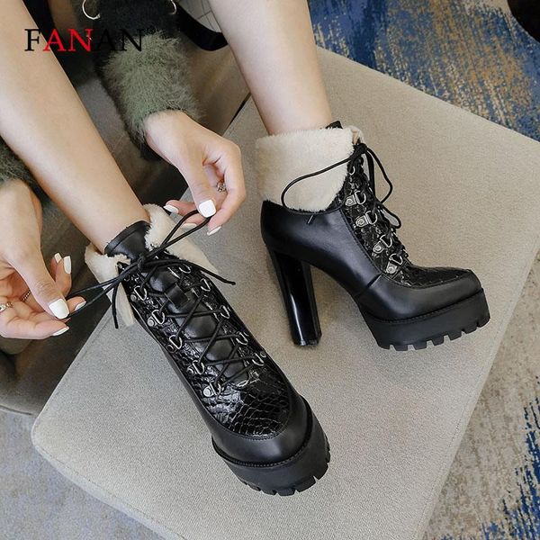 fanan genuine leather ankle boots for women lace up autumn winter thick high heels woman round toe platform motorcycle boots, Black
fanan genuine leather ankle boots for women lace up autumn winter thick high heels woman round toe platform motorcycle boots, Black