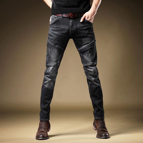 men's jeans motorcycle men fashion straight slim fit denim trousers streetwear stretch black pants, Blue
men's jeans motorcycle men fashion straight slim fit denim trousers streetwear stretch black pants, Blue