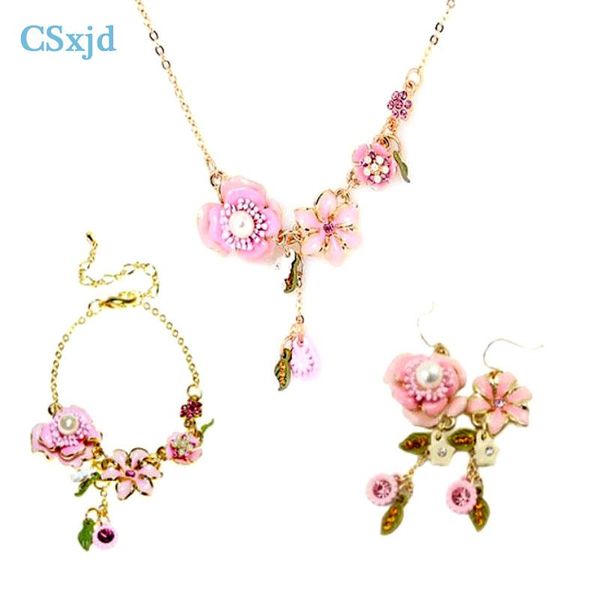 csxjd handmade enamel pink flower necklaces earrings and bracelet women jewelry set, Silver
csxjd handmade enamel pink flower necklaces earrings and bracelet women jewelry set, Silver