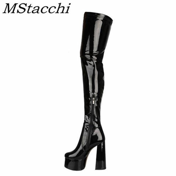 mstacchi round toe patent leather high heel boots waterproof platform side zipper solid color women shoes thigh high boots 2020 lj201030, Black
mstacchi round toe patent leather high heel boots waterproof platform side zipper solid color women shoes thigh high boots 2020 lj201030, Black