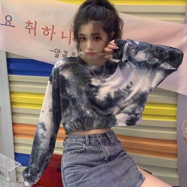 design sense bottoming women sweater fashion niche tie-dye round neck loose and thin short pullover full ladies long-sleeve, Black
design sense bottoming women sweater fashion niche tie-dye round neck loose and thin short pullover full ladies long-sleeve, Black