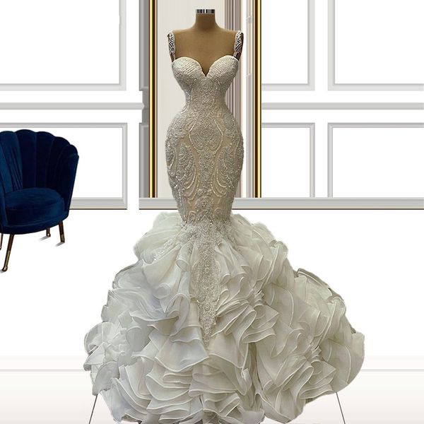 bridal gowns mermaid luxury ruffles layered crystal beaded straps wedding dresses 2022 arabic dubai robe de mariage vestido noiva, White
bridal gowns mermaid luxury ruffles layered crystal beaded straps wedding dresses 2022 arabic dubai robe de mariage vestido noiva, White