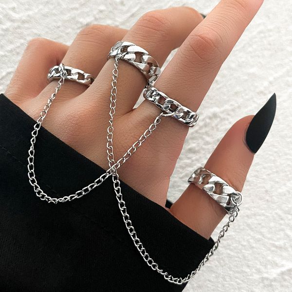creative personality metal silver color chain finger ring women fashion korean street punk cool trend chain double ring set
creative personality metal silver color chain finger ring women fashion korean street punk cool trend chain double ring set