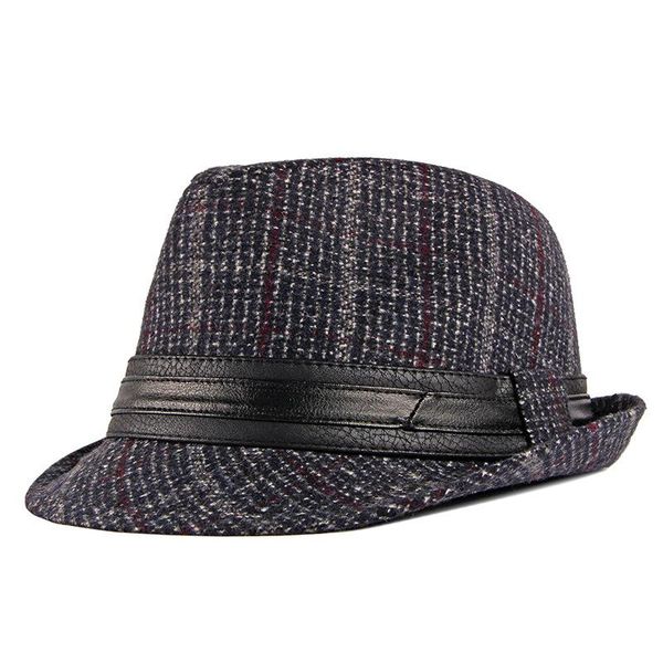fedoras autumn winter hat caps for men vintage plaid wool hat retro gentleman black band fedora male trilby jazz 119, Blue;gray
fedoras autumn winter hat caps for men vintage plaid wool hat retro gentleman black band fedora male trilby jazz 119, Blue;gray