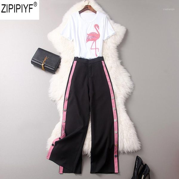 2018 summer fashion new female short sleeve o-neck shirt + ankle-length wide leg pants suits women sets c14701, White
2018 summer fashion new female short sleeve o-neck shirt + ankle-length wide leg pants suits women sets c14701, White