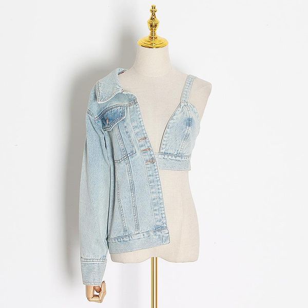 high street fashion 2021 designer blouse women's asymmetry denim coat top, White
high street fashion 2021 designer blouse women's asymmetry denim coat top, White