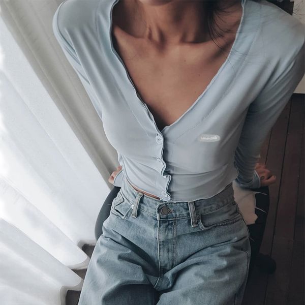 2020 autumn women's new long sleeve v-neck breasted cardigan slim t-shirt body exposed navel leisure 100 tower t-shirt ywcbr, White
2020 autumn women's new long sleeve v-neck breasted cardigan slim t-shirt body exposed navel leisure 100 tower t-shirt ywcbr, White